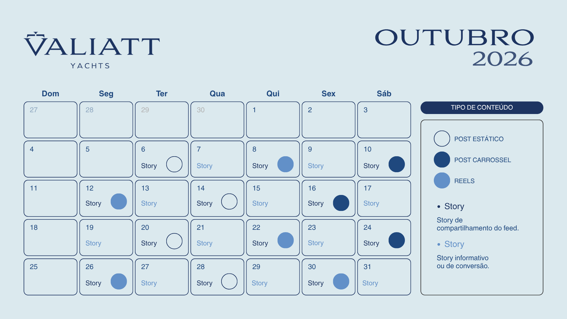 Valiatt Yachts editorial calendar, October 2026
