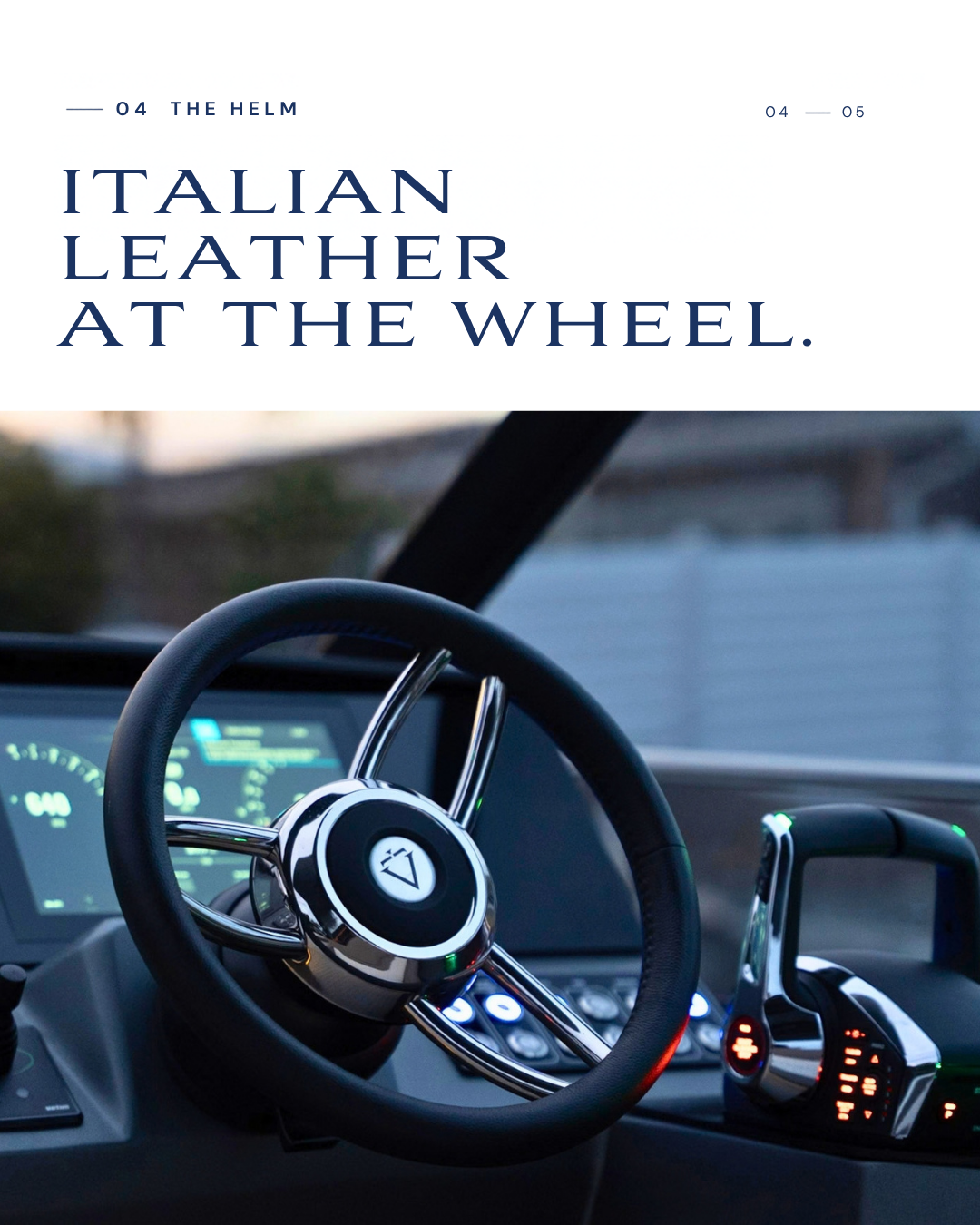 Carousel card 4 of 5 — The helm — Italian leather at the wheel.